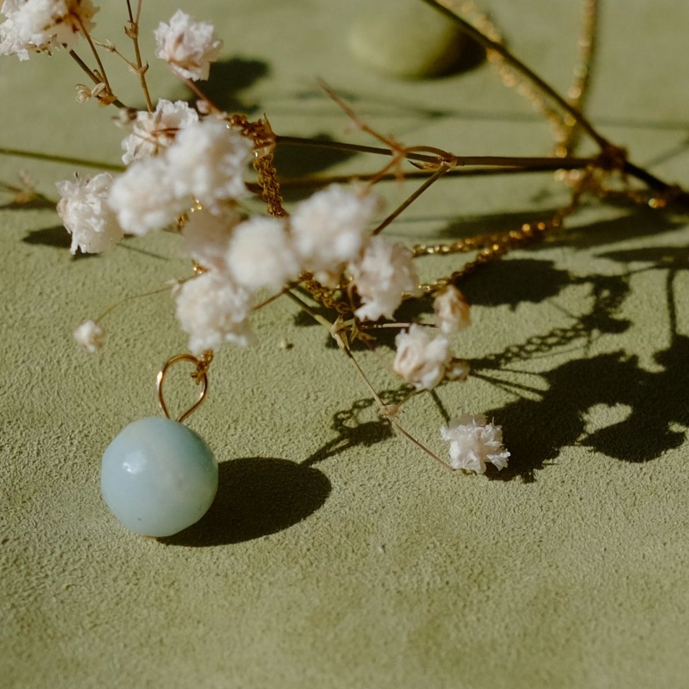 Blue Amazonite Gumball Drop Gemstone 14K Gold-Filled Candy Pendant Charm